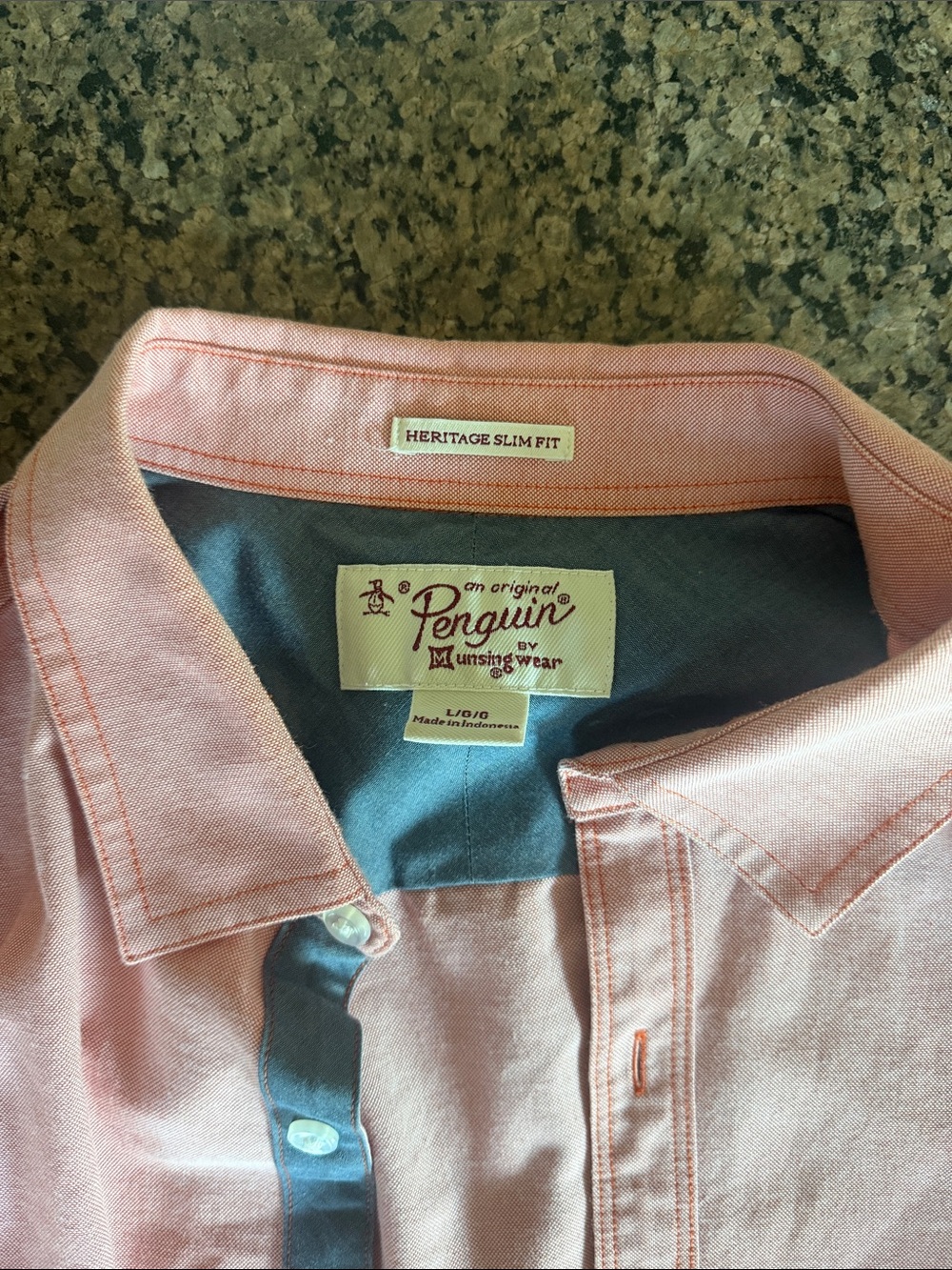 Original Penguin Slim Fit Pink Button-Down Shirt with Navy Trim